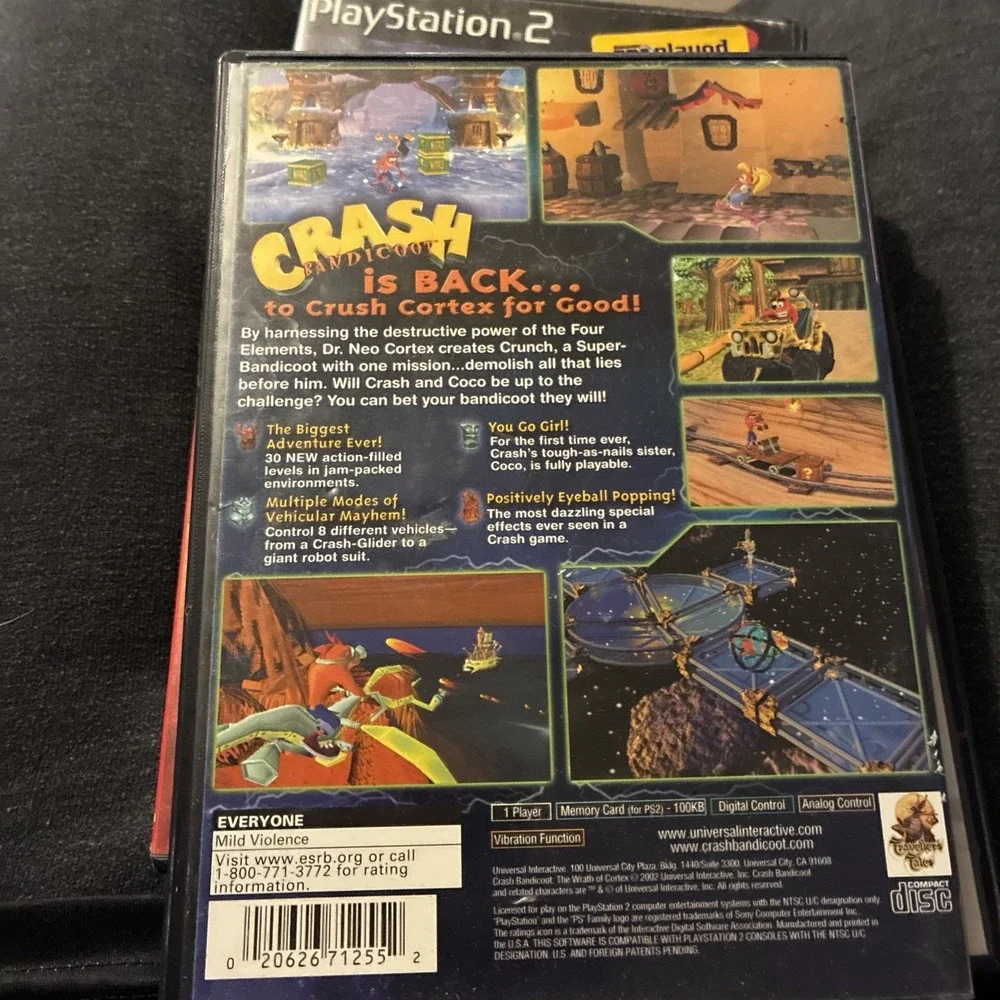 Universal Interactive Crash Bandicoot: Wrath of Cortex PS2 Action No Book Tested